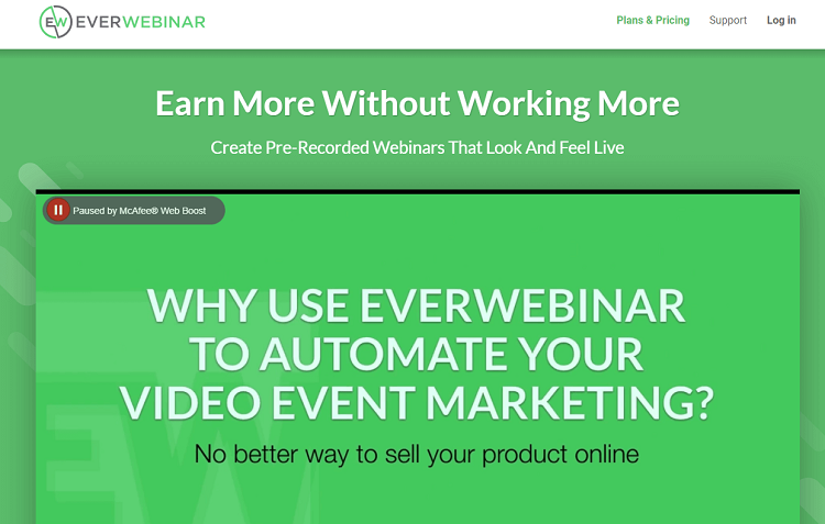 This is the homepage of Ever Webinar software.