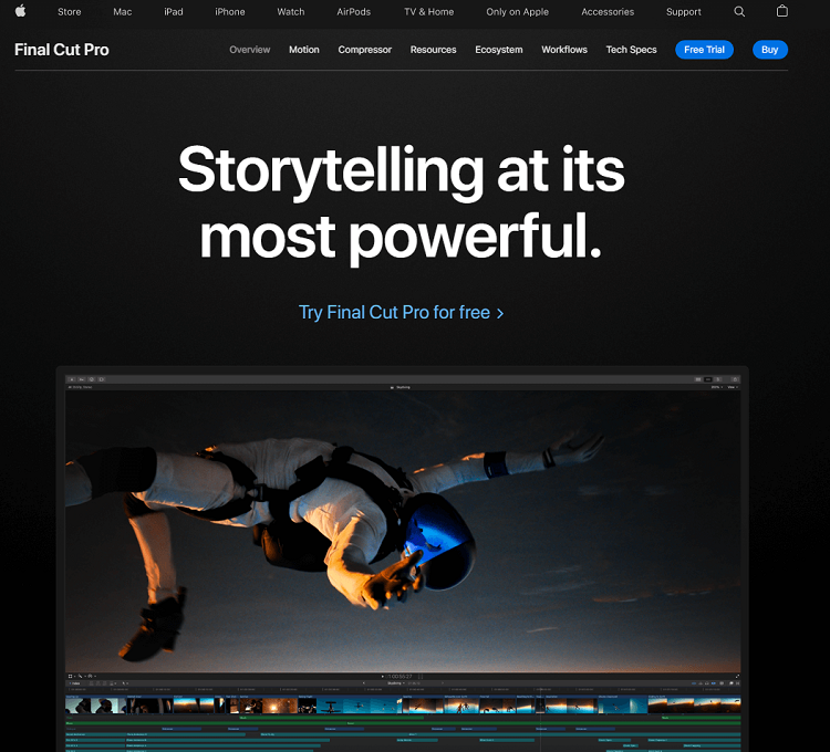 This is the homepage of Final Cut Pro video editing software.
