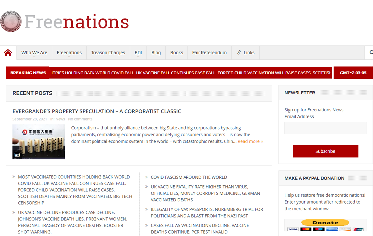This is a screenshot of the homepage of Freenations blog