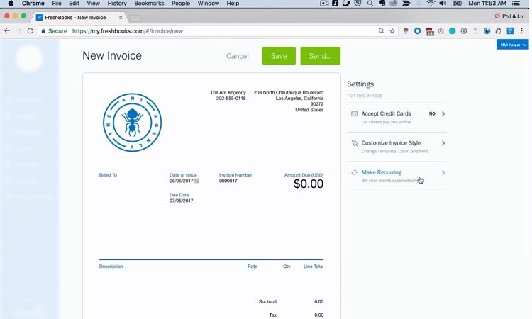 This is FreshBooks invoicing software.