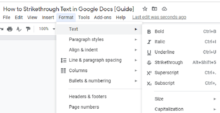 Formatting options for the text in Google Docs.