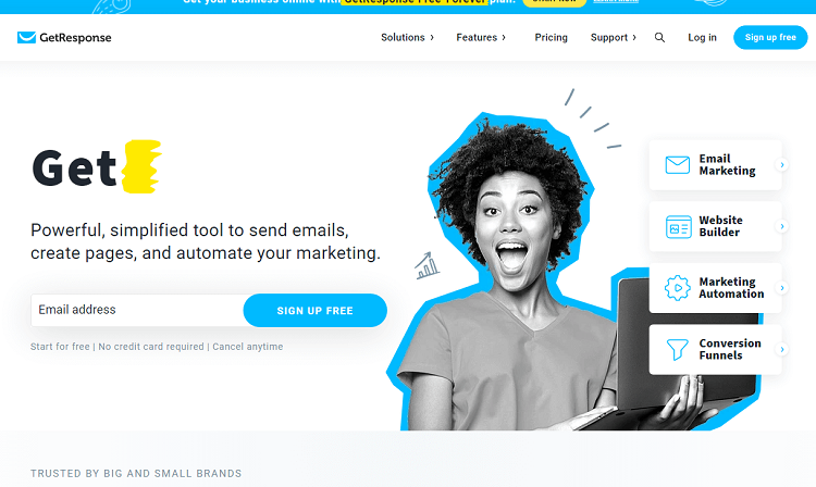 This is a screenshot of the homepage of GetResponse