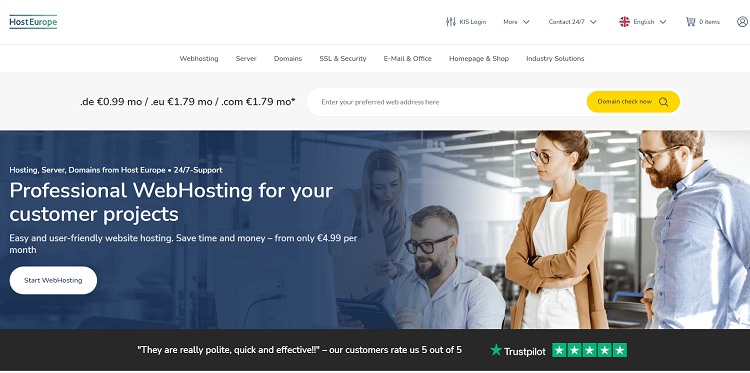 This is a screenshot of the homepage of Host Europe hosting provider.