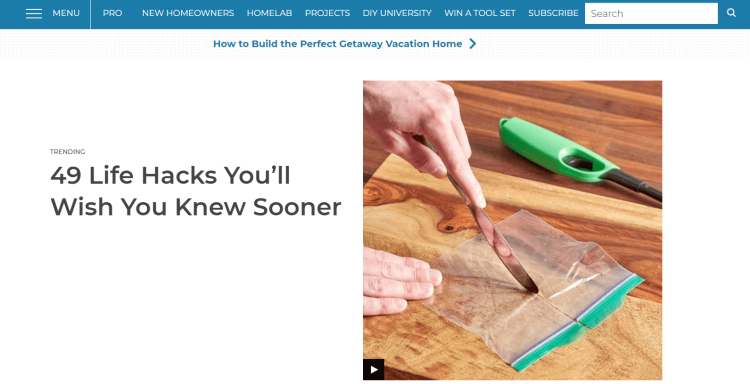 Home Improvement and Home Decor Blog, The Family Handyman page with features post about 49 life hacks you'll wish you knew sooner.