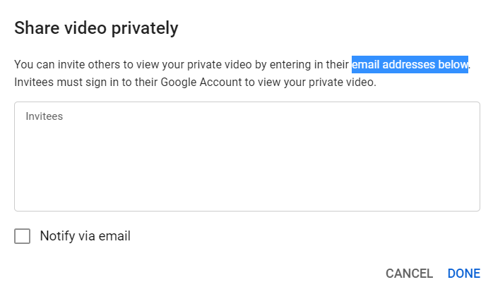 Share a private youtube video, image of where to write emails.