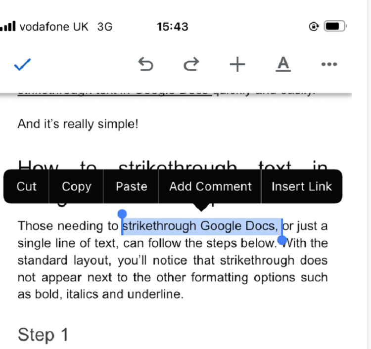 How to strikethrough text in Google Docs on your mobile.