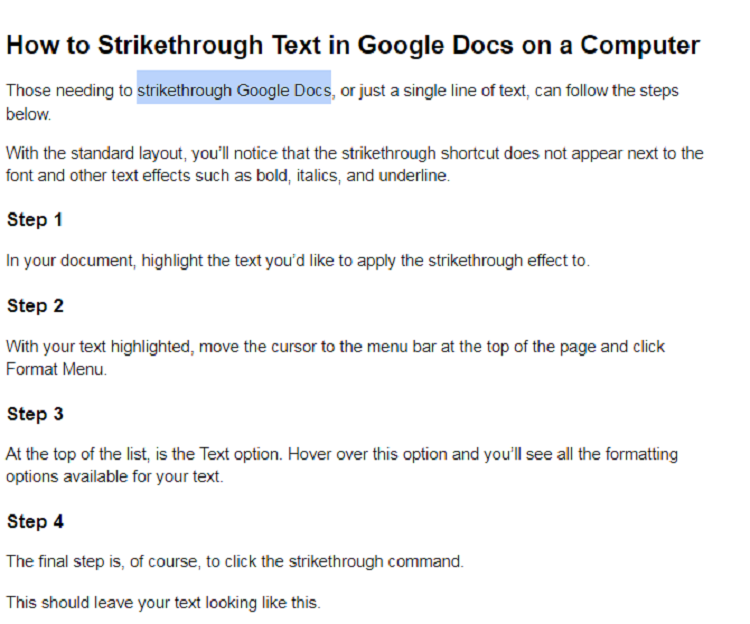 how to strikethrough text on google docs