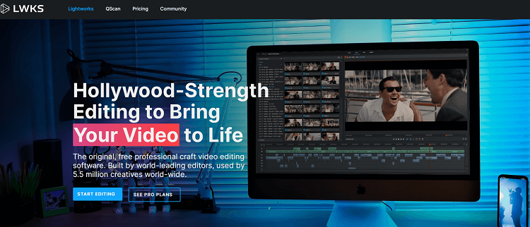 This is the homepage of LightWorks video editing software.