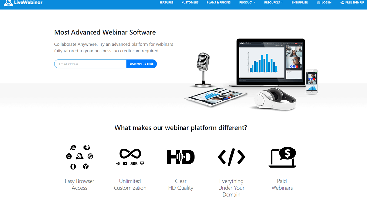 This is the homepage of Live Webinar software