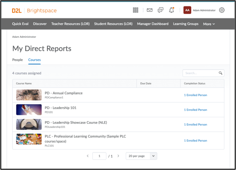 Learning Management System Software, Brightspace dashboard.