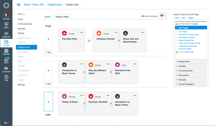 Learning Management System Software, Canvas dashboard.