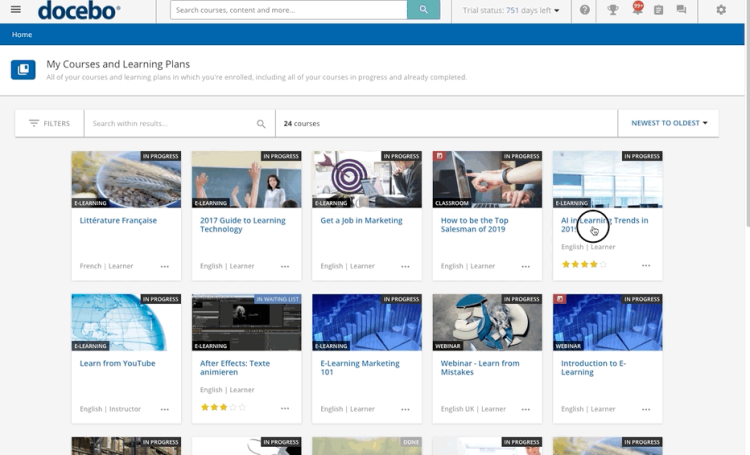 Learning Management System Software, Docebo's dashboard. 