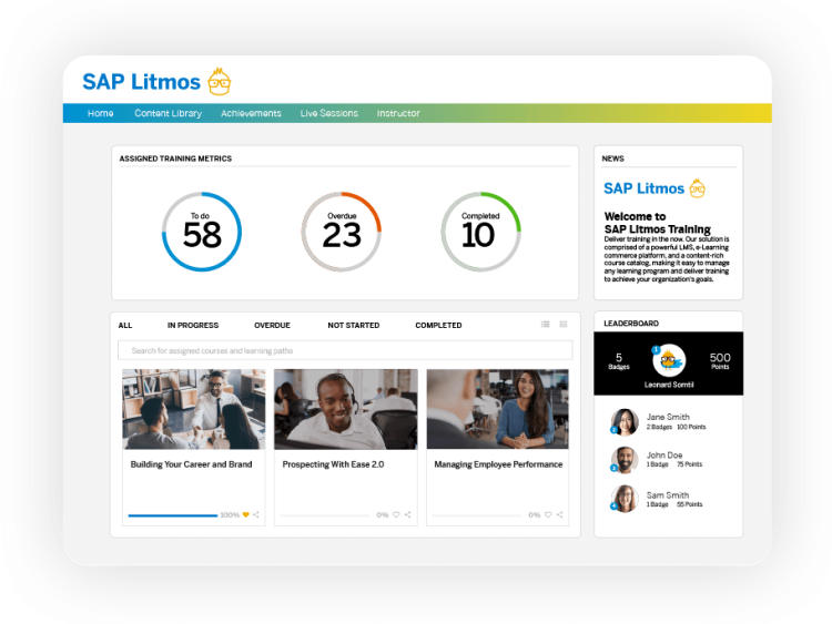 Learning Management System Software, SAP Litmos dashboard.