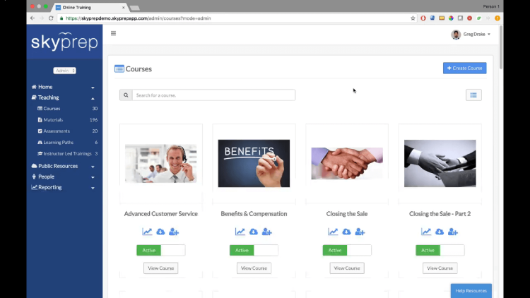 Learning Management System Software, SkyPrep dashboard. 