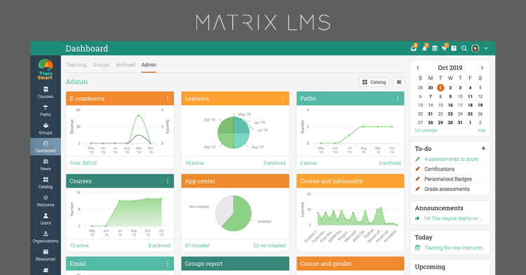 Learning System Software, Matrix LMS dashboard.