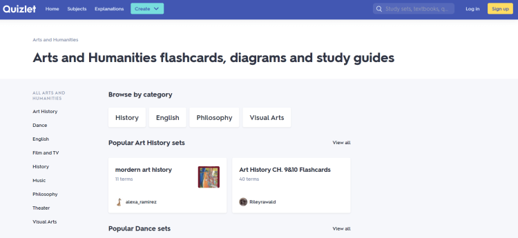 Learning Management System Software, Quizlet dashboard.