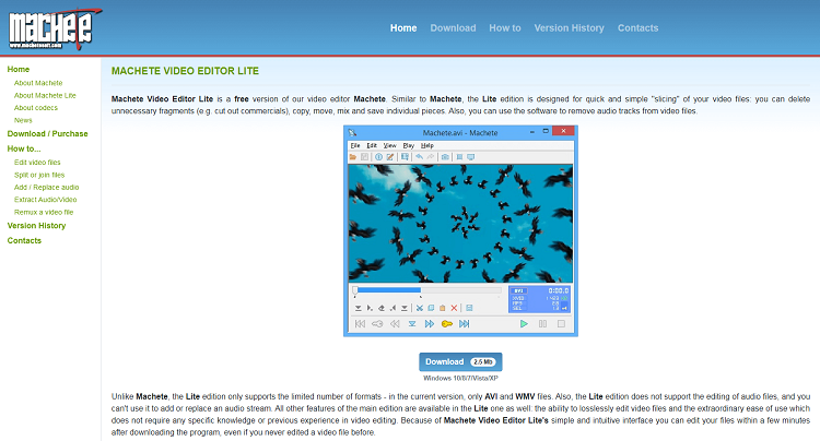 This is the homepage of Machete video editing software.