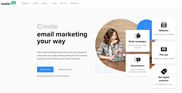 This is the homepage of MailerLite email marketing software.