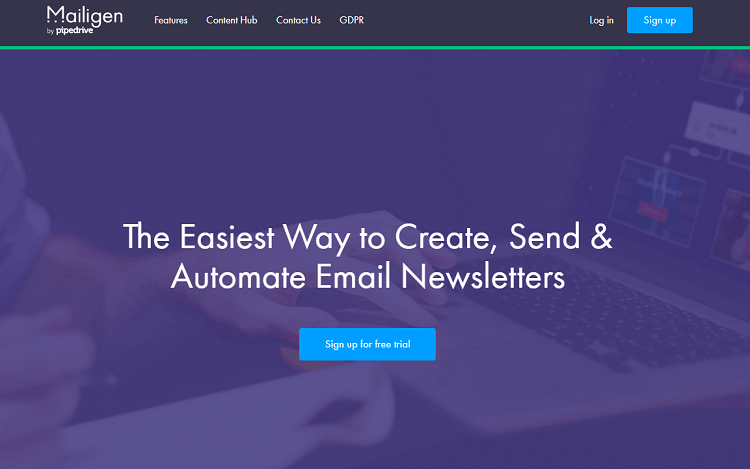 This is the homepage of Mailigen email marketing software.