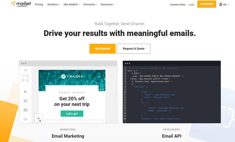 This is the homepage of MailJet email marketing software.