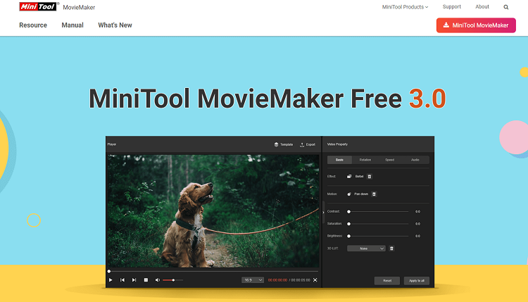 This is the homepage of MiniTool MovieMaker video editing software.