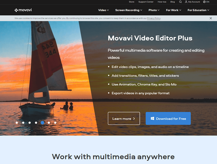 This is the homepage of Movavi Video editing software.
