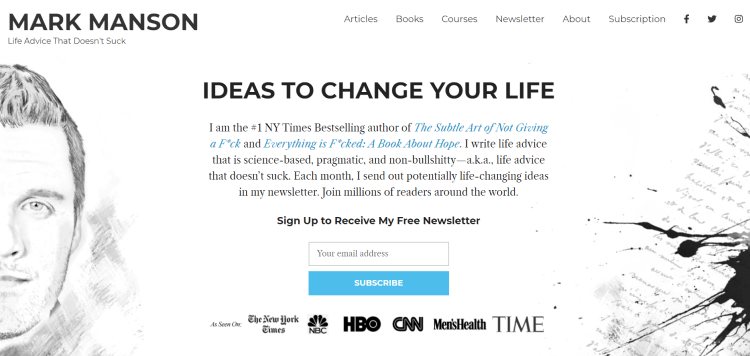 Business Advice Blog - Mark Manson Blog's home page with ideas to change your life.