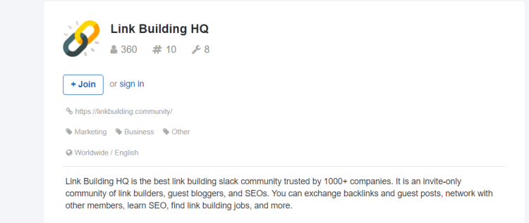 Link Building HQ page, one of the best online marketing communities.