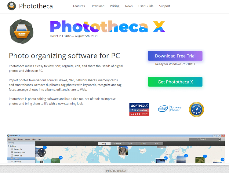 This is the homepage of Phototeca X photo management software.
