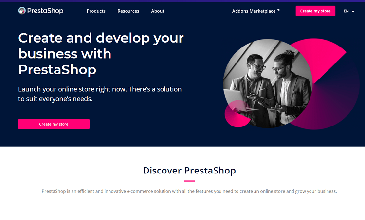 This is a screenshot of the homepage of PrestaShop ecommerce platform.