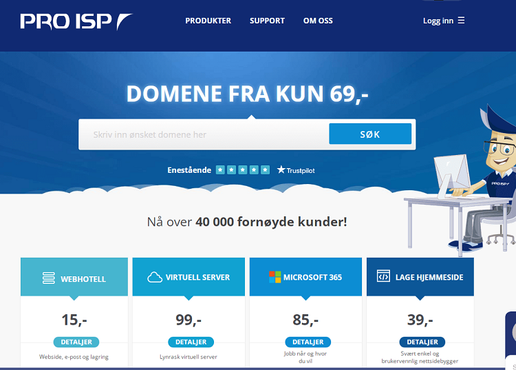 This is a screenshot of the homepage of PRO ISP hosting provider