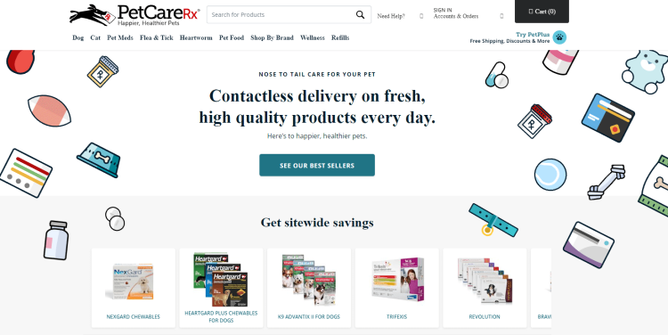 Pet Advice Blog, PetCareRX page with contactless product delivery offer.