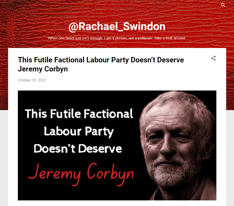 This is a screenshot of the homepage of the Rachael Swindon's blog