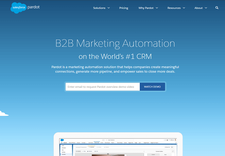 This is the homepage of Salesforce Pardot email marketing software.