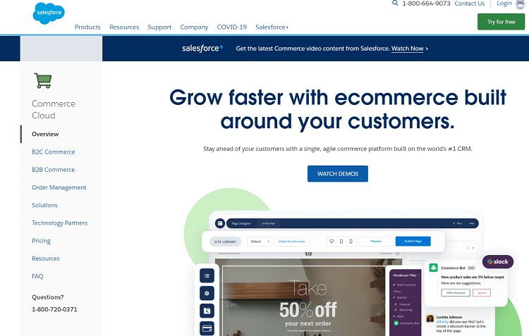This is a screenshot of the homepage of SalesForce ecommerce platform.