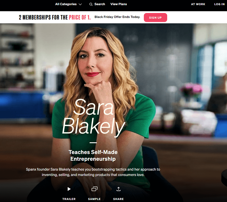 Sara Blakely Teaches Self-Made Entrepreneurship by MasterClass The Best of the Recent Online Entrepreneurship Courses