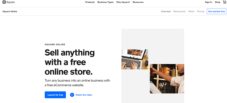 This is a screenshot of the homepage of SquareOnline ecommerce platform.