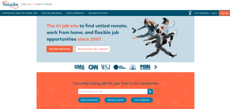 Best Overall Transcription Job Board, FlexJobs page saying it is the number 1 site to find work from home.