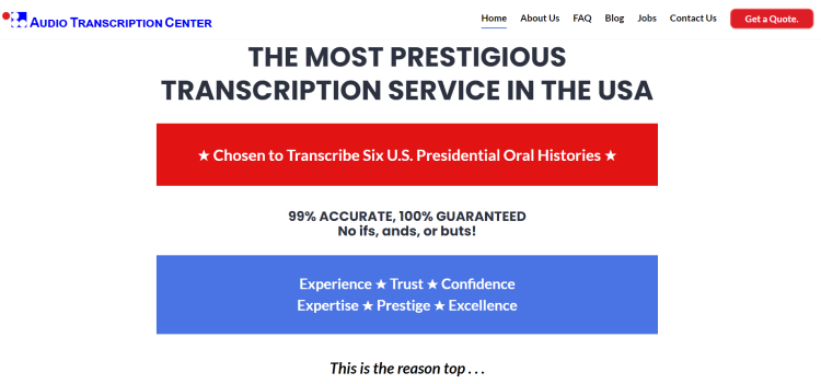 Best Historical Transcription Jobs, Audio Transcription Center page saying it is the most prestigious transcription service in the USA.