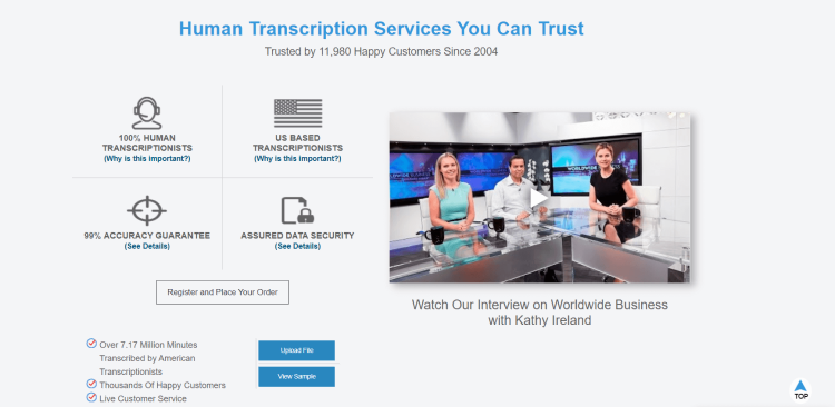 Most Reputable Transcription Company, GMR Transcription page claiming they provide human transcription services you can trust.