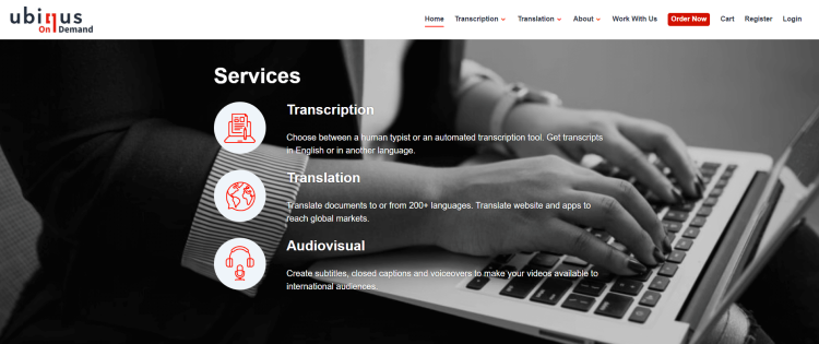 Best Transcription Job with Steady Work, Verbal Ink page offering transcription, translation and audiovisual services. 