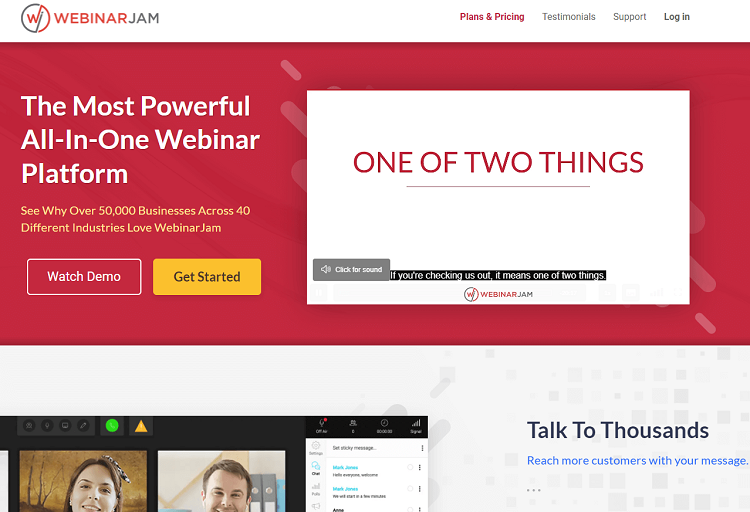 This is homepage of Webinar Jam software.