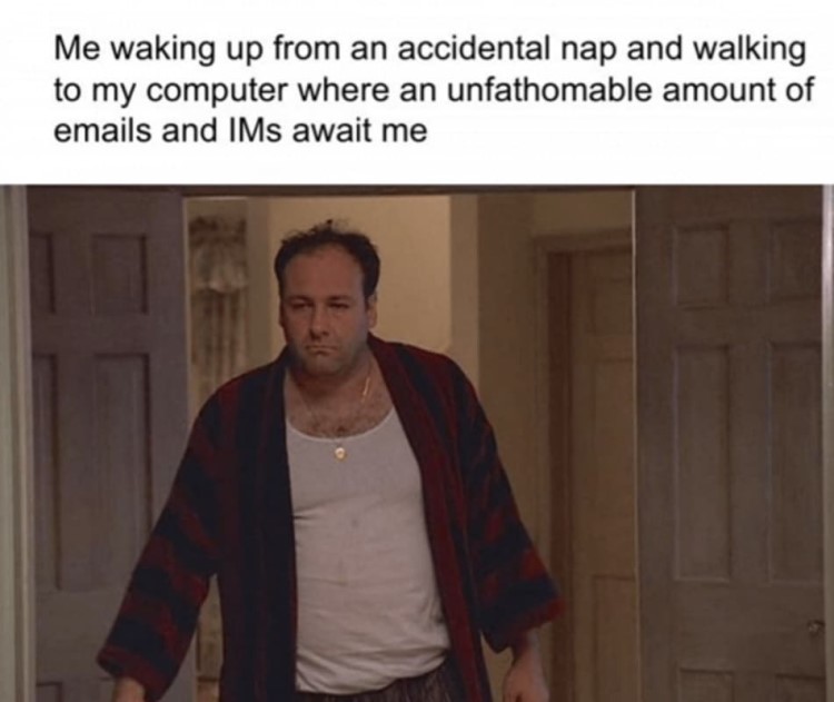 Work from home memes, a worker is walking in house after a nap.