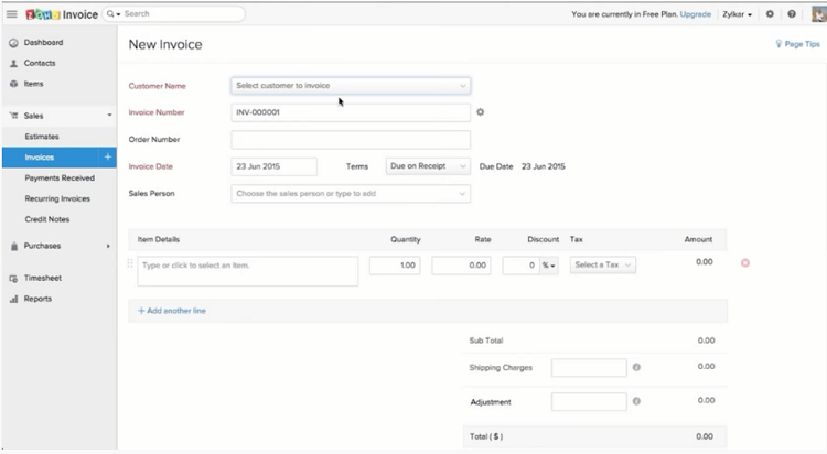 This is Zoho Invoice invoicing software.