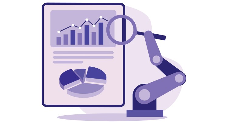 B2B Marketing Automation Statistics concept, magnifying glass and statistics.