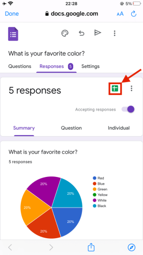 How to find answers on google form guide, downloading spreadsheet with every answer on mobile.