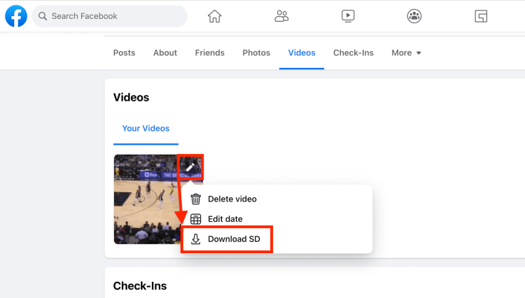 How to save a video from facebook guide, clicking the pencil icon.