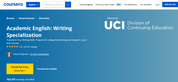 Online Writing Course, Academic English Writing Specialization.