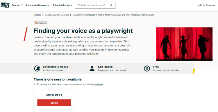 Online Writing Course, Finding Your Voice as a Playwright.