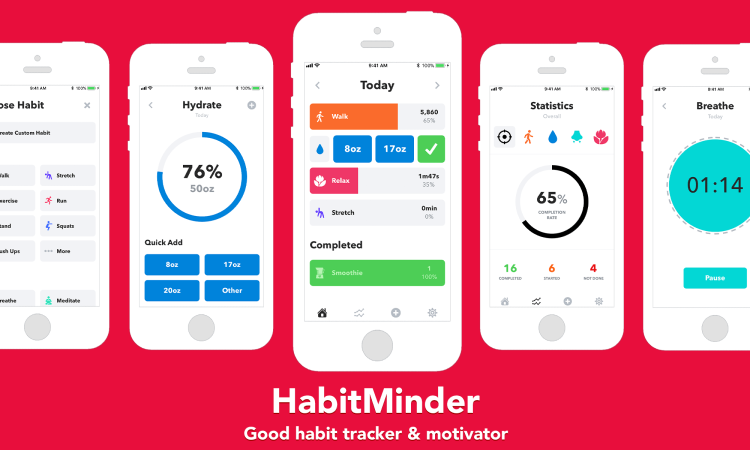 Time management app, HabitMinder UI.
